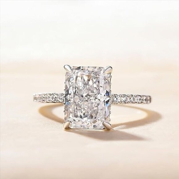 7.0ct Radiant Cut Engagement Ring, Simulated Diamond 925 Sterling Size 8.5 - Picture 2 of 12